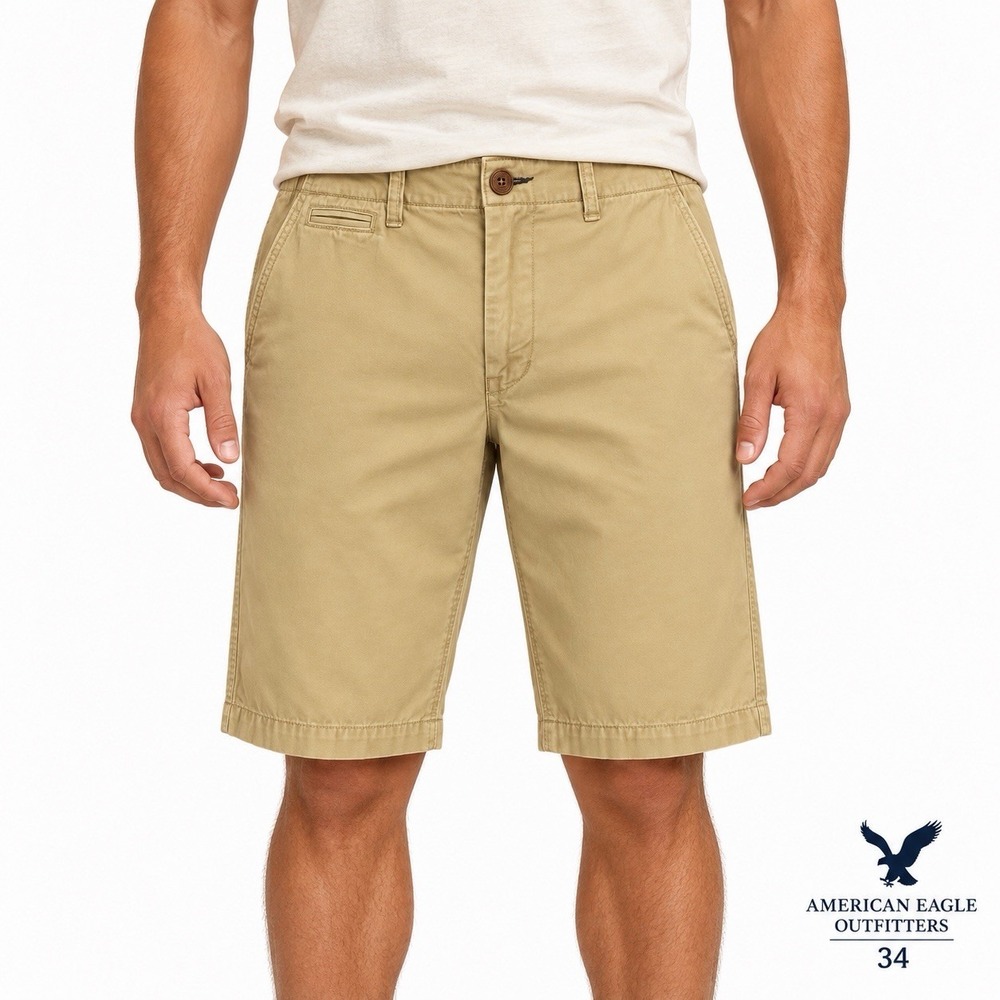 American Eagle Longboard Shorts Mens 34 Khaki Tan Cotton Chino Bermuda 11"